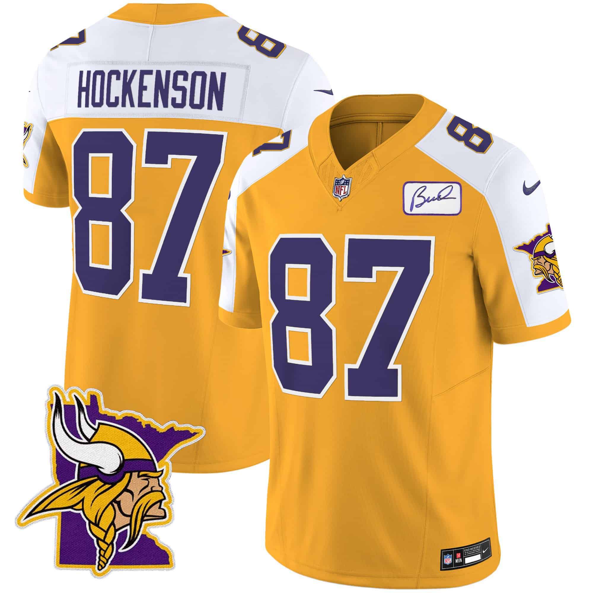 Men Minnesota Vikings 87 Hockenson Yellow 2024 Nike Patch Classic Limited NFL Jersey